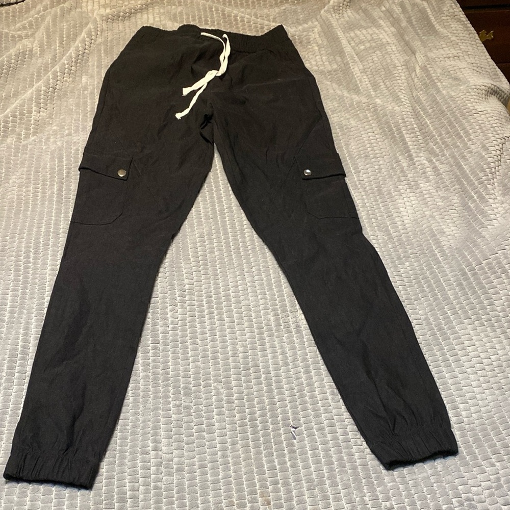 Black drawstring elastic waist pants